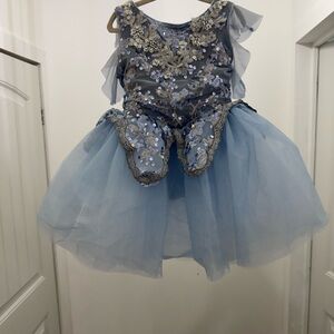 Weissman Blue and Silver Casual Dress with Floral Lace